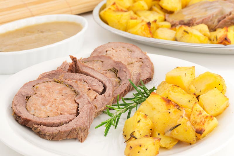 Roast and potatoes stock photo. Image of healthy, baked 36000226