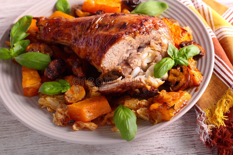 Roast Turkey Leg with Vegetables Stock Photo Image of meal, spicy