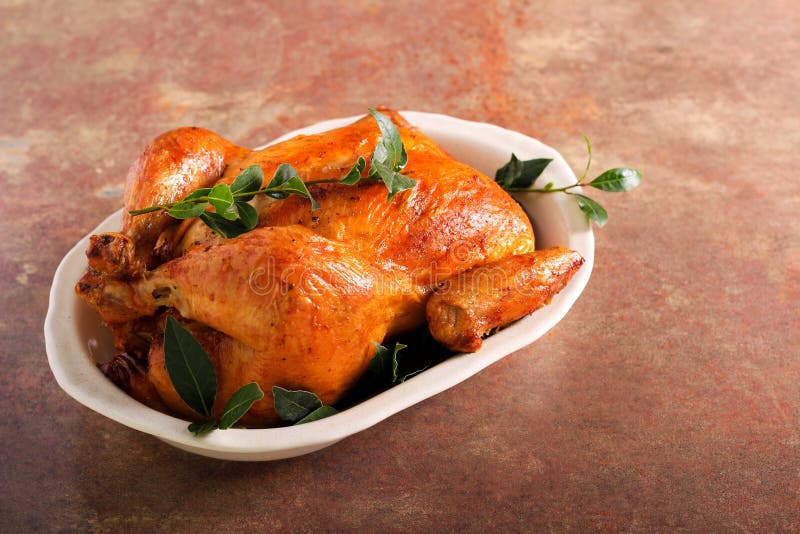 Roast Whole Chicken with Vegetables and Rosemary Stock Photo Image of