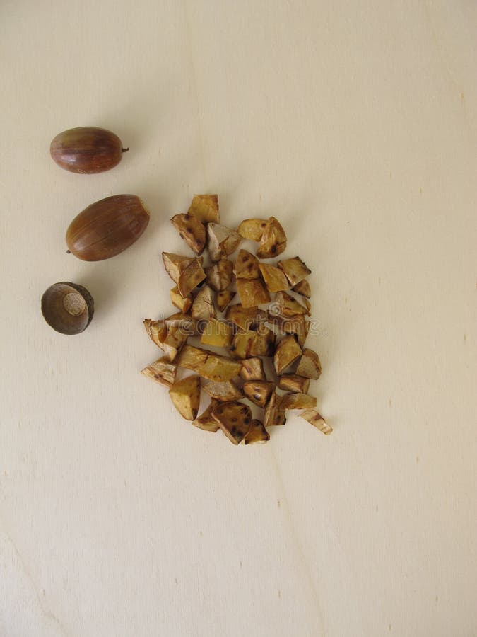 Roasted Acorns on Wooden Board Stock Image Image of wooden, watered