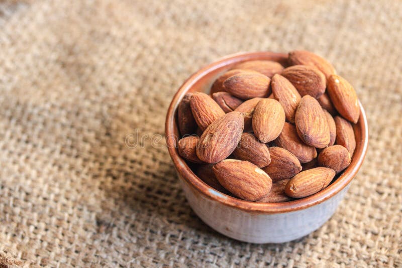 Roasted Almonds in a Ceramic Cup.Warm Tone Image Stock Image Image of