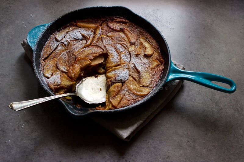 Roasted Apple Clafoutis (French Custard Cake) in Cast Iron Pan Stock ...