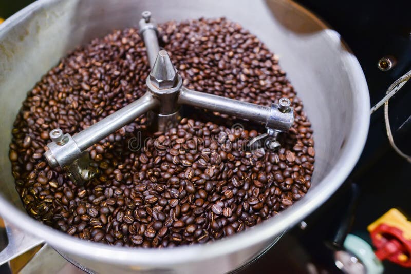 Roasted Arabica Coffee Beans Process in Roasted Coffee Machine in