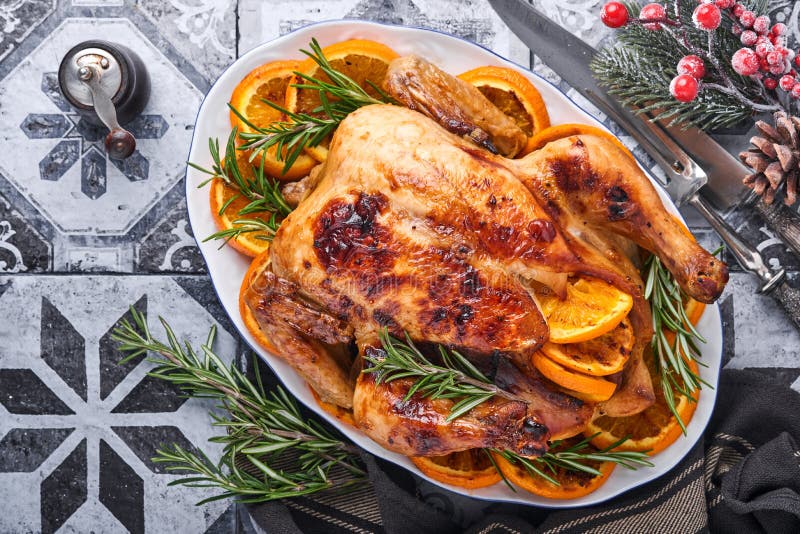 Roasted or Baked Whole Chicken with Rosemary and Oranges, Homemade for ...