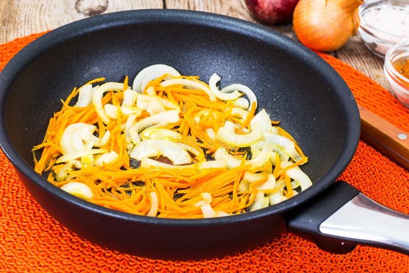 Roasted Carrots and Onions in a Frying Pan Stock Image Image of fresh