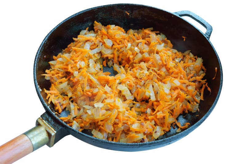 Roasted Carrots with Onions, Sliced Onions and Carrots in a Frying Pan