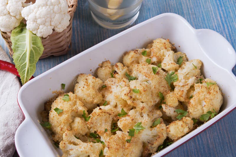 Roasted Cauliflower with Breadcrumbs and Cheese Stock Image Image of