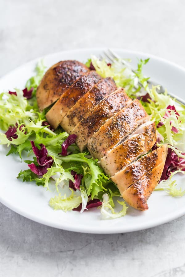 Roasted Chicken Breast with Fresh Salad Stock Photo - Image of dish ...
