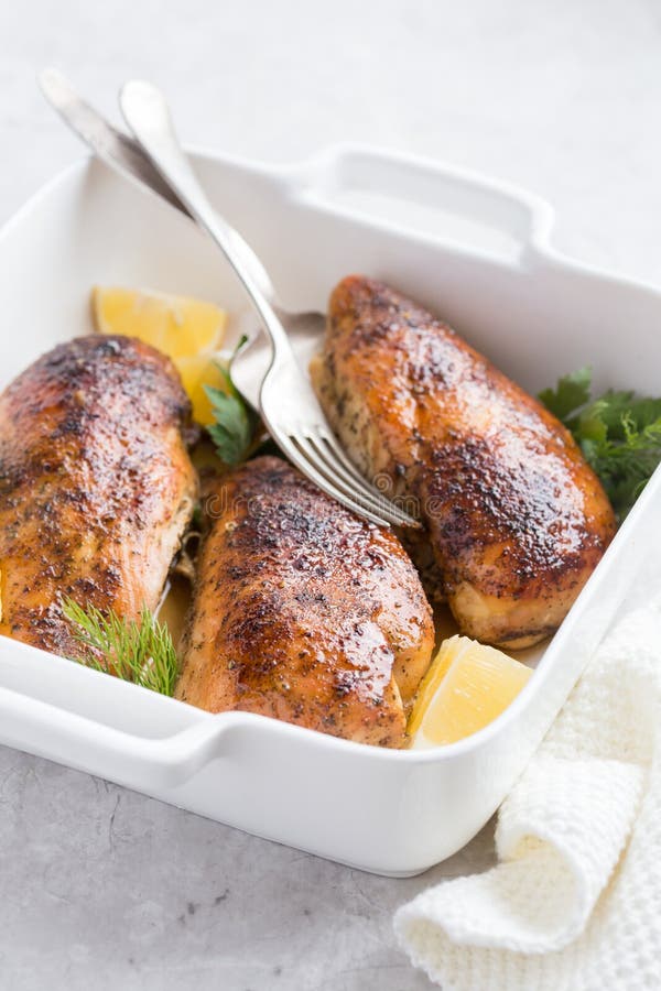 Roasted Chicken Breast with Lemon and Spicy Herbs Stock Image Image