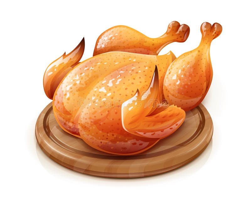 Roasted chicken. Chick meat prepared at grill. Vector illustration.