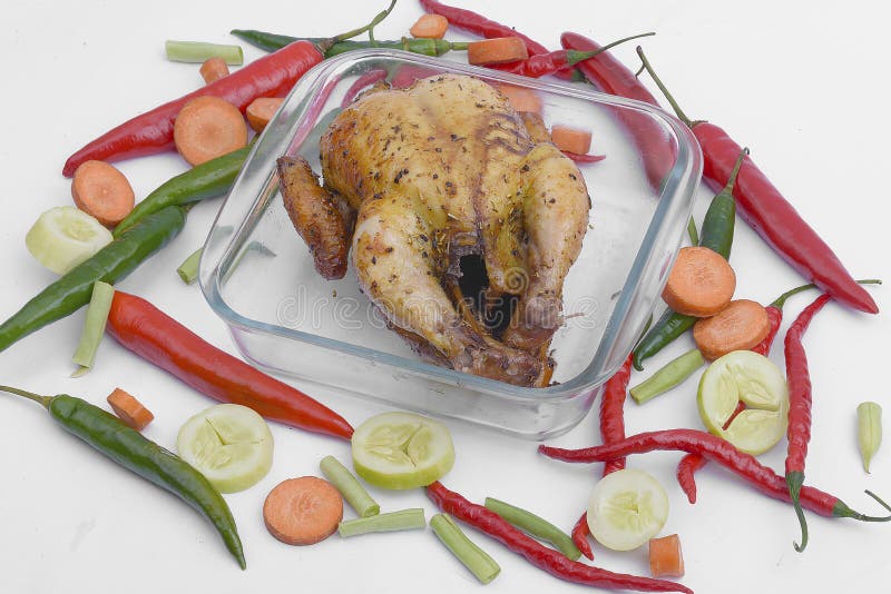 Chicken in a Glass Bowl with Pepper and Spices Stock Image Image of