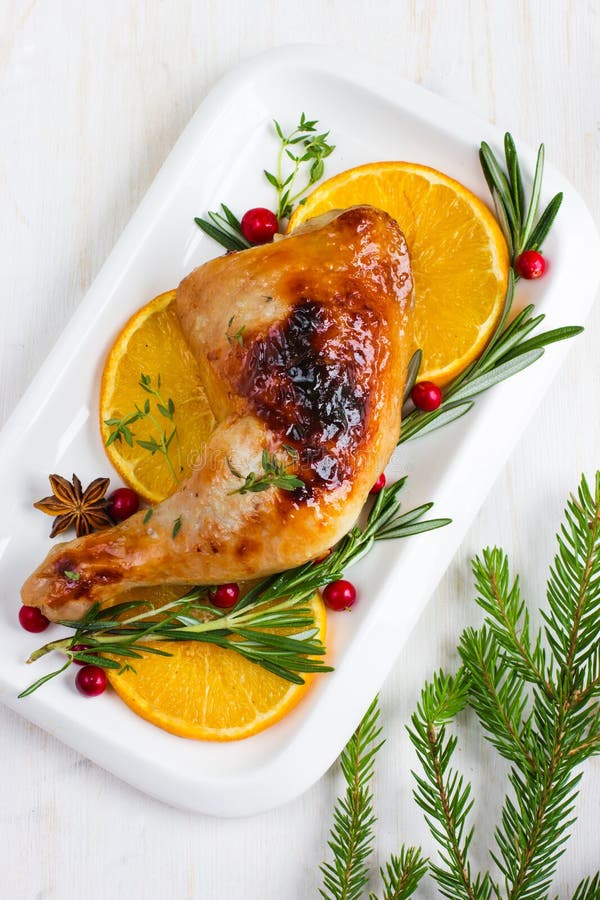 Roasted Chicken Leg with Oranges and Rosemary for Christmas Dinn Stock ...