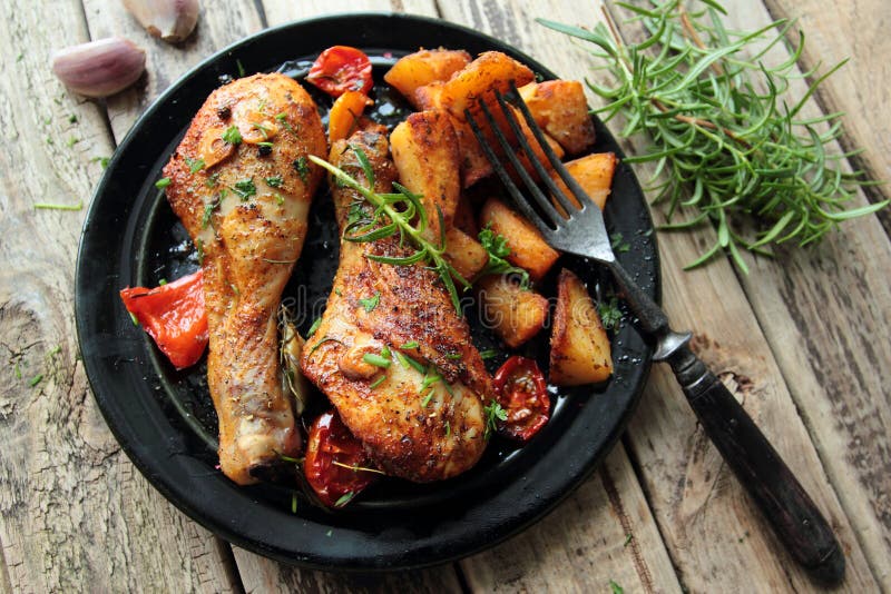 Pan roasted chicken stock image. Image of potato, artisan 22483085