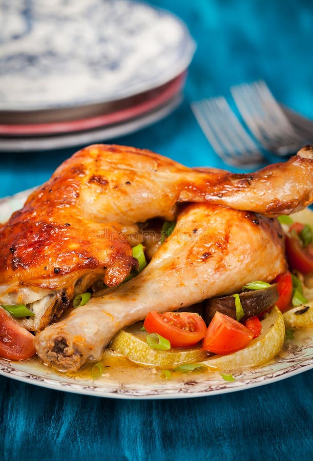 Roasted Chicken Legs with Vegetables Stock Image Image of drumstick