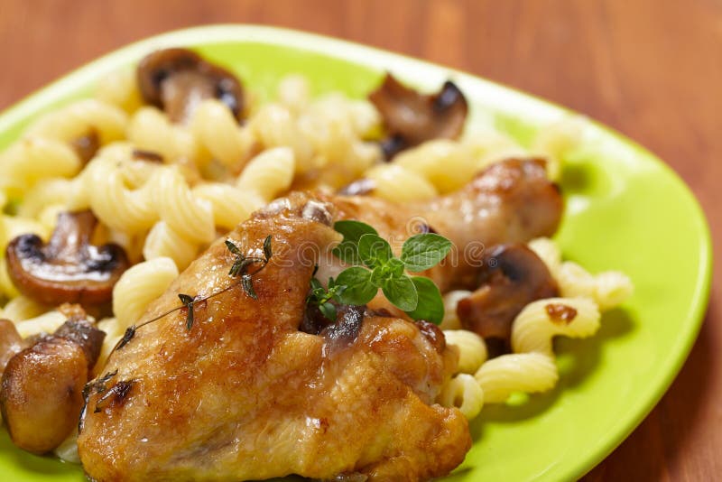 Roasted chicken with pasta stock image. Image of grilled - 39784899