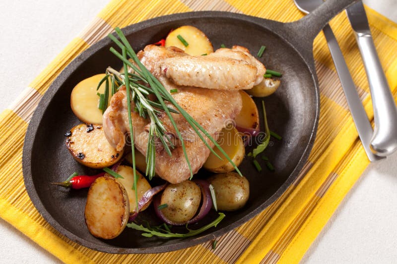 Roasted Chicken Wings and Potatoes Stock Image Image of cast, meat