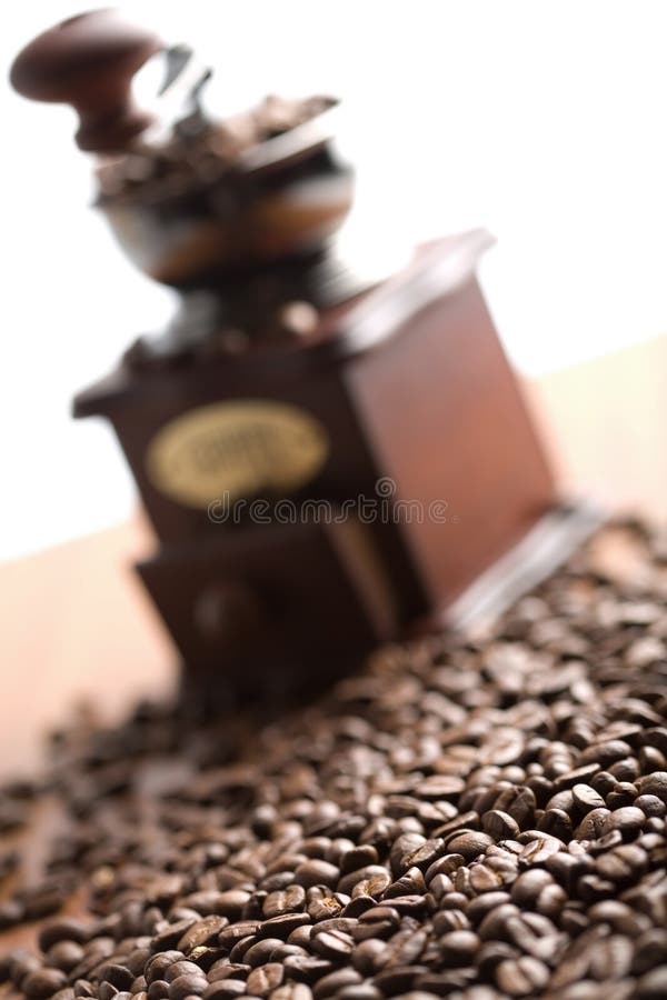 Coffee Grinder and Roasted Coffee Beans Isolated Stock Image Image of