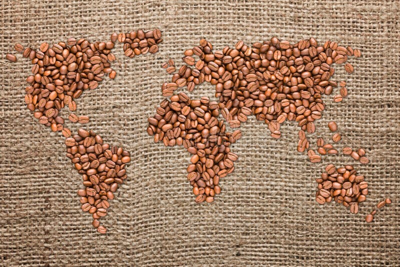 Roasted coffee beans earth map