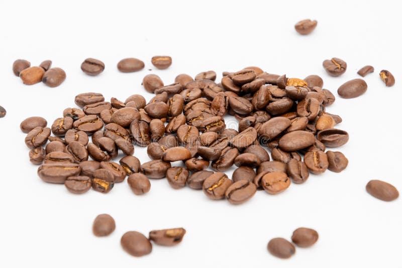 Coffee In Cup And Coffee Beans, Isolated Spread On A White Background ...