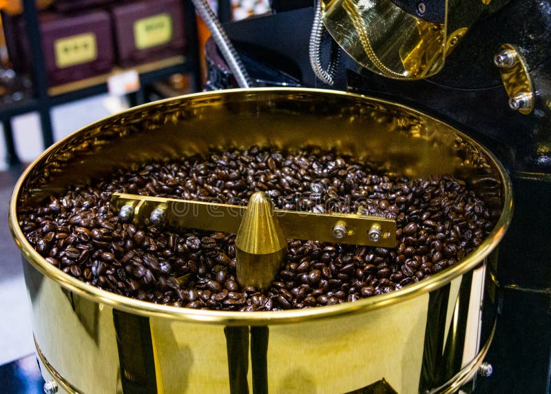 Roasted Coffee in Coffee Roaster, Arabica Roasted Coffee Crop Stock Image Image of grain