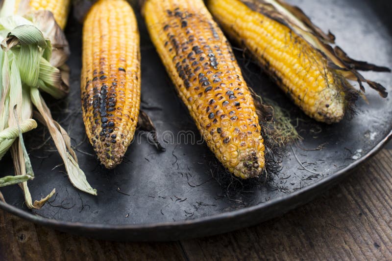 Roasted corn on the grill stock photo. Image of grain 138019044