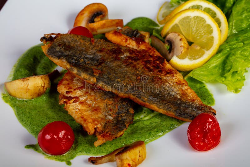 Roasted Dorado fish fillet stock photo. Image of dorada 124852014