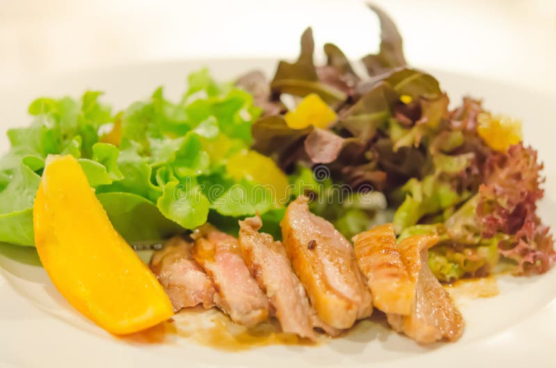 Roasted duck breast with salad royalty free stock photos Roasted duck breast with salad royalty free stock photos
