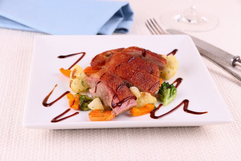 Roasted Duck Breast, Vegetables and Sauce Stock Photo Image of duck