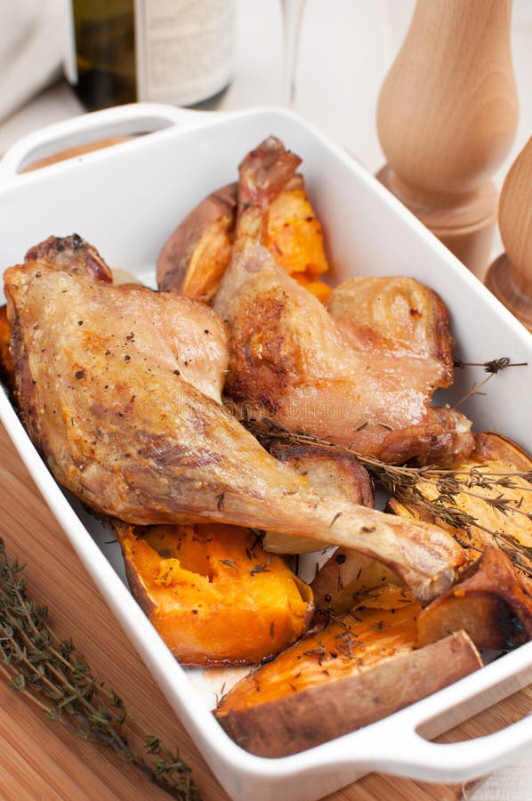 Roasted Duck Legs with Vegetables Stock Photo Image of thyme