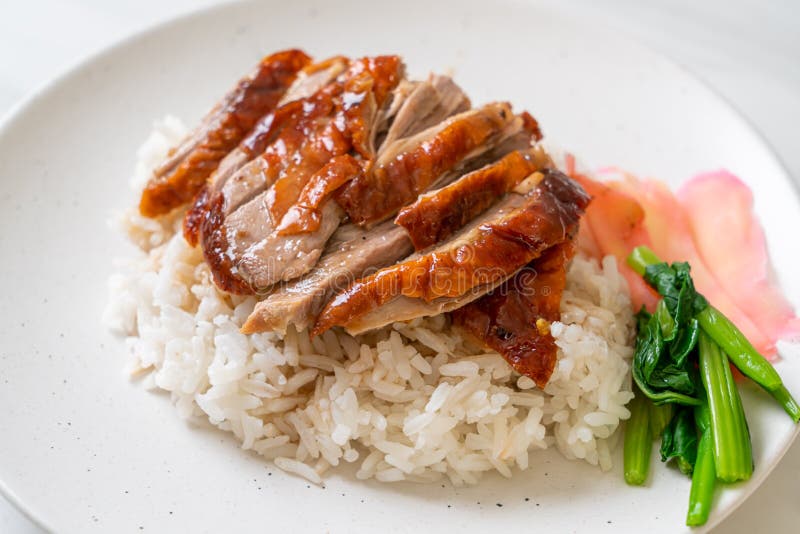 Roasted duck on rice stock image. Image of menu, grill 191975617