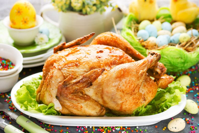 Easter Dinner Food Idea Roasted Easter Chicken Stock Image Image of