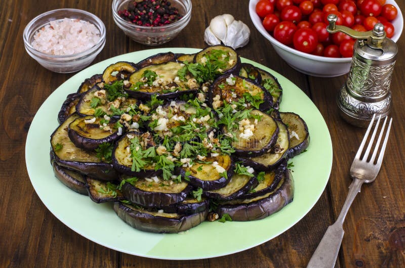 Roasted Eggplant with Garlic and Walnut Stock Image Image of meal