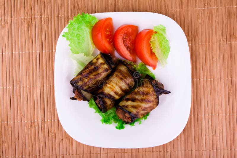 Roasted Eggplant rolls stock image. Image of plant, salad 27473623