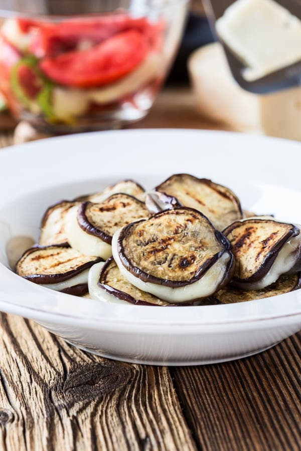 Grilled Eggplant and Goat Cheese with Pine Nuts Ve Stock Photo Image