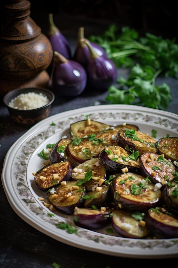 Roasted Eggplant with Spices. Stock Illustration Illustration of