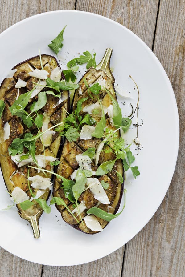 Grilled Eggplant and Goat Cheese with Pine Nuts Ve Stock Photo Image