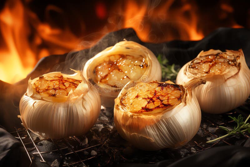 Roasted Garlic Healthy Food Background Stock Illustration
