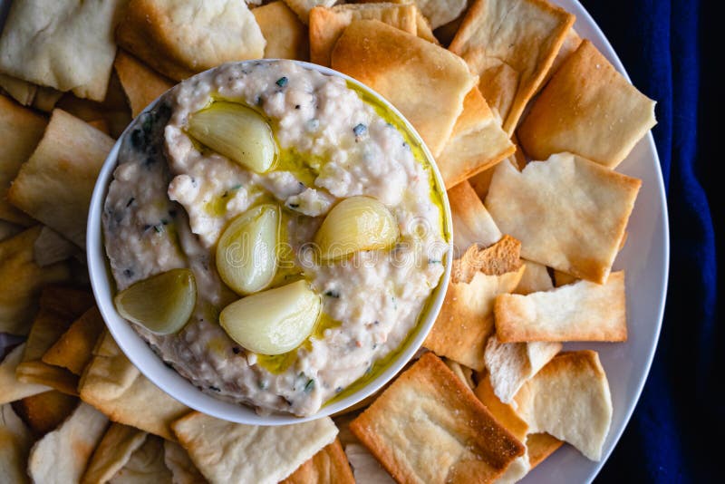 Roasted Garlic and Rosemary White Bean Dip Stock Image Image of