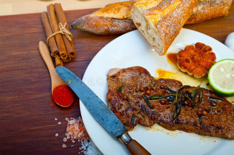 Roasted Grilled Ribeye Beef Steak Butcher Stock Image Image of meat