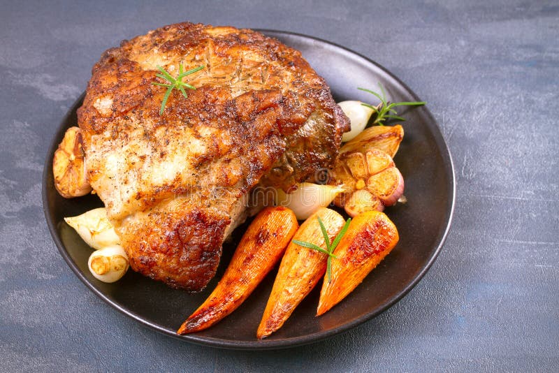 Roasted Ham Vegetables Grey Rustic Background Stock Photos Free