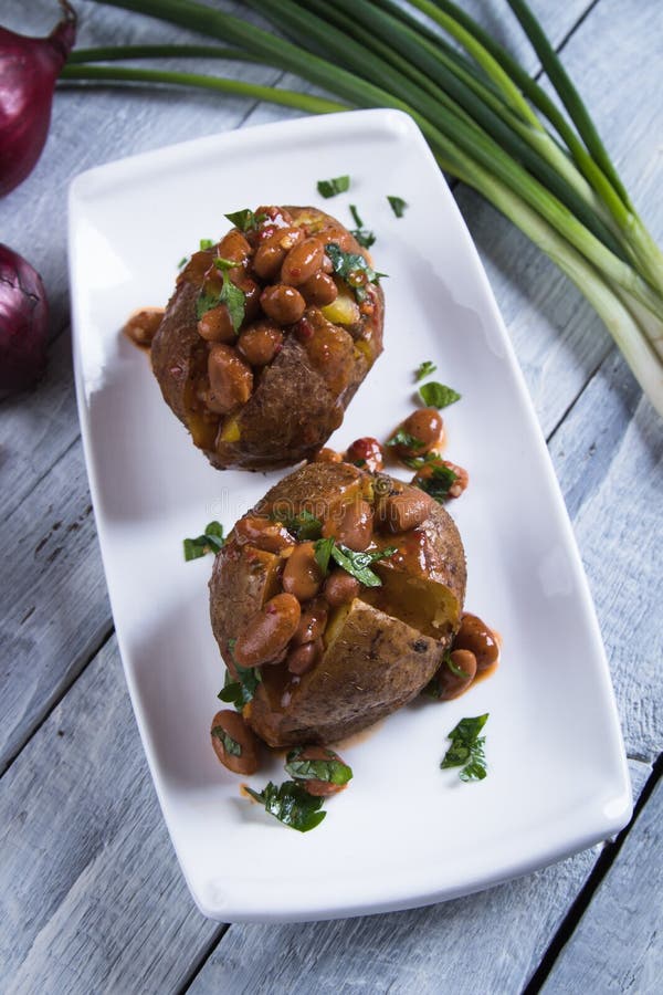 Refried Beand with Jacket Potato Stock Image Image of plate, bean
