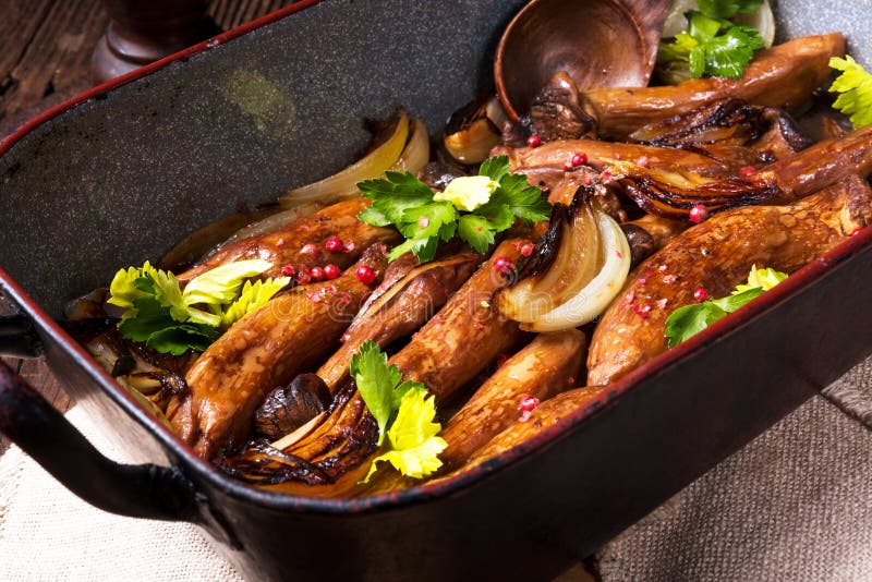 Roasted King Oyster Mushrooms Stock Photo Image of appetizer, heap