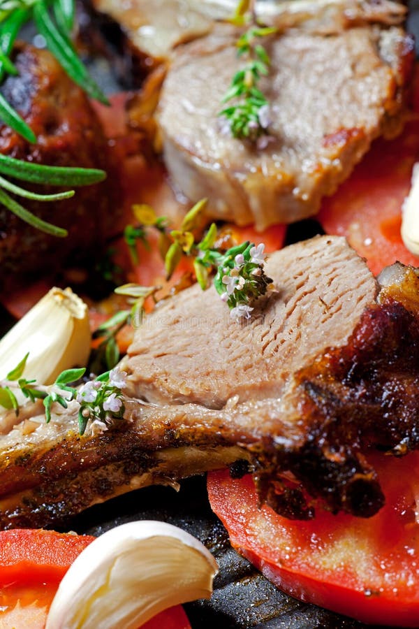 Lamb Entree Dinner with Wine in a Fine Dining Restaurant Stock Image ...