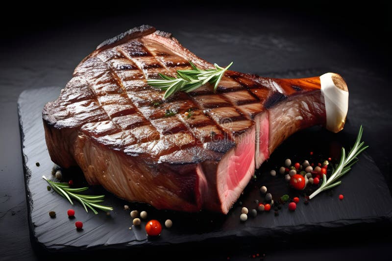 Roasted Lamb Chops with Rosemary. Generative AI Stock Illustration