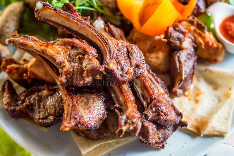 Roasted lamb chops stock image. Image of lamb, barbecue 90805159