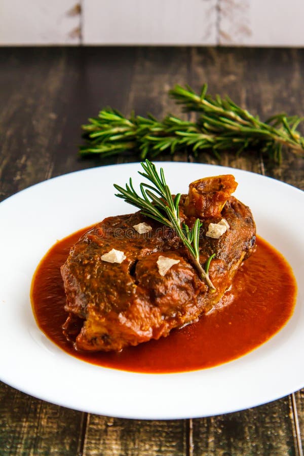 Roasted Lamb Chops on Tomato Sauce Side View Stock Photo - Image of ...