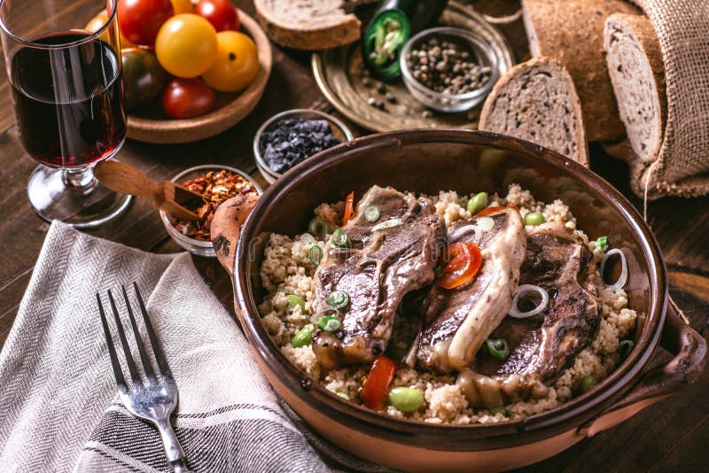 Roasted Lamb Loin Chops With Couscous And Soybean Stock ...