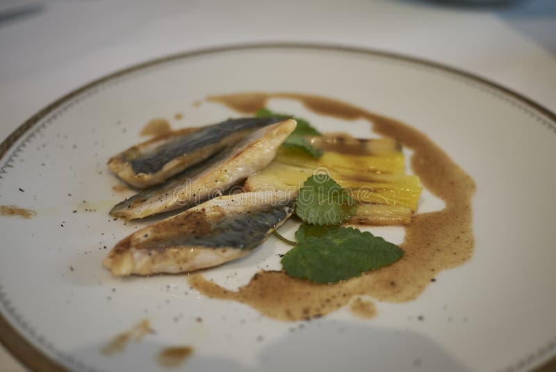 Roasted Mackerel with Leaks and Demi-glace Stock Photo - Image of meal, seafood: 225095310