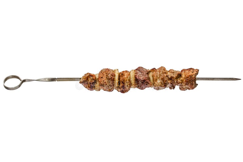 Roasted meat with onion of skewer, isolated on white background stock image Roasted meat with onion of skewer, isolated on white background stock image