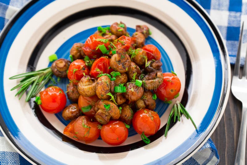 Roasted Mushrooms with Cherry Tomatoes Stock Photo Image of plate